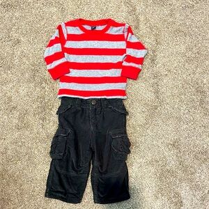 GAP toddler Red and Gray Striped  Sweater with black gap cargo pants